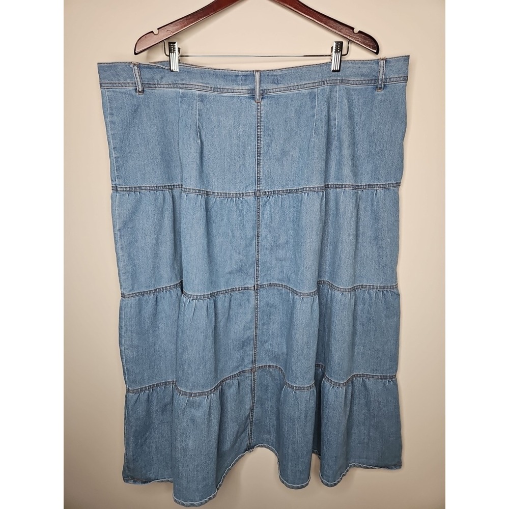 Cato Tiered Jean Skirt 24W Chambray Prairie Country Boho Cotton Stretch Midi - Picture 5 of 11